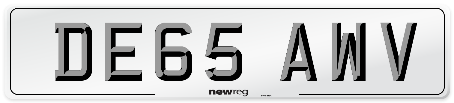 DE65 AWV Number Plate from New Reg